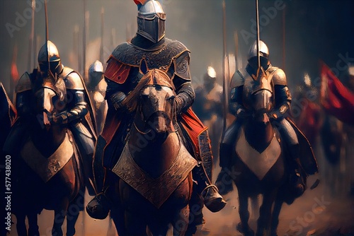 Murais de parede Medieval formidable knights prepare for historical battle
