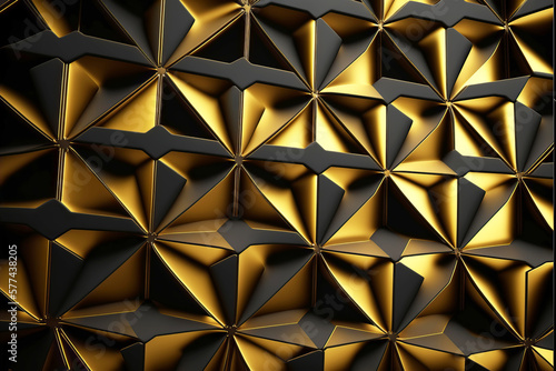 Geometric triangular pattern of gold and black structural elements
