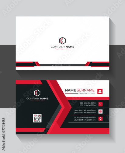 Creative, Corporate, and Modern Business Card Template Design with Black and Red Color Layout  for business presentation