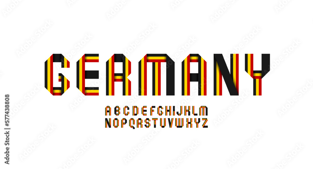 Font alphabet made in German style, letters folded from colored paper ribbons, vector illustration 10EPS