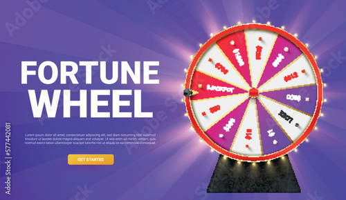 Fortune wheel gambling game internet advertising banner with start button realistic vector