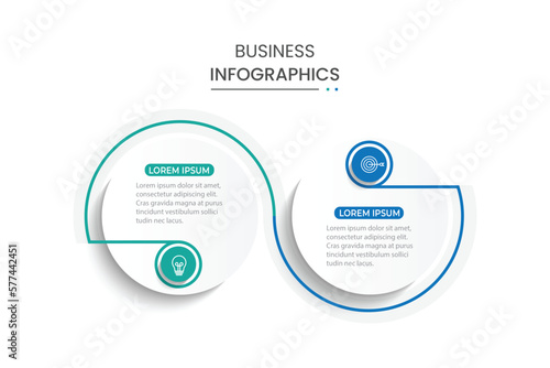Vector infographic thin line design with marketing icons. Business concept with 2 options, steps or processes.
