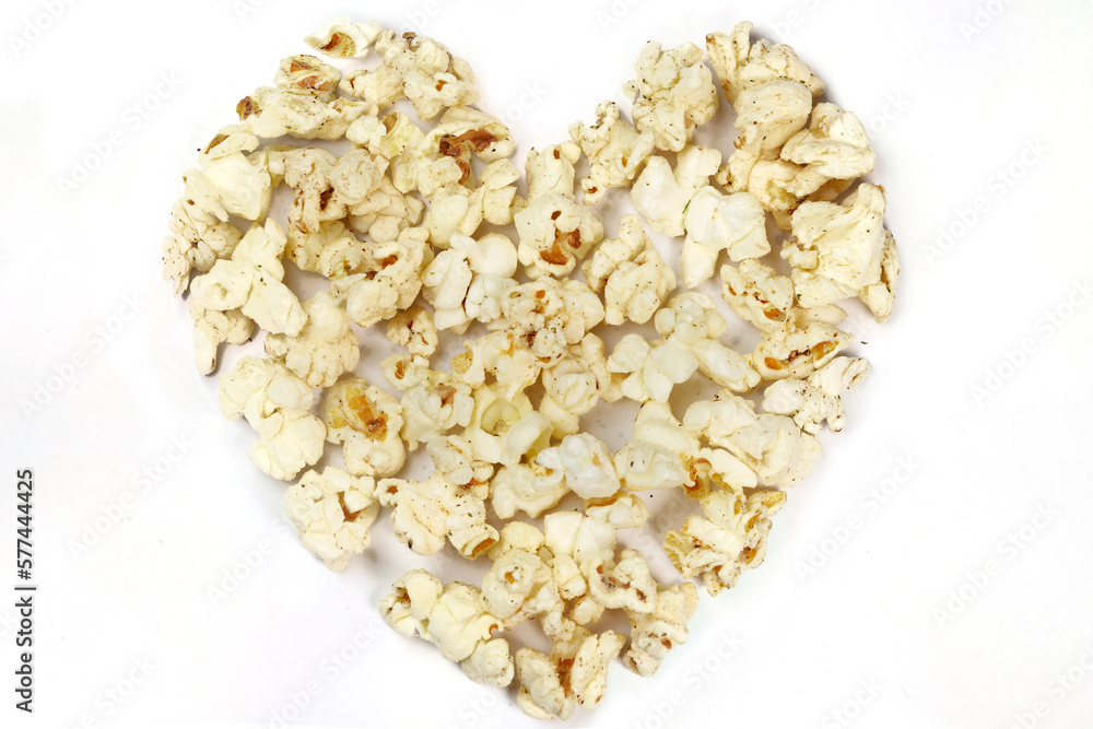Popcorn Paper cup with lay on white paper popcorn isolated , heart pop corn Popcorn Paper cup with lay on white paper popcorn isolated , heart pop corn