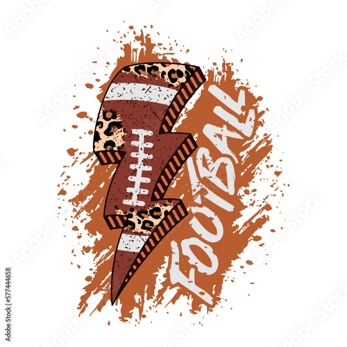 Distressed Football design with lightning bolt and leopard