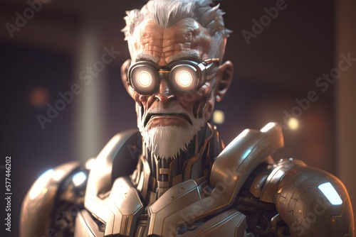 Old human robot with glasses - Generative AI