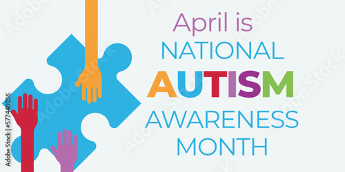 April is national autism awareness month. Developmental disability caused by difference in brain. Vector illustration banner.