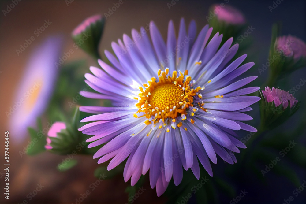 purple aster close-up autumn flowers on green background, natural texture, AI Generated purple aster close-up autumn flowers on green background, natural texture, AI Generated