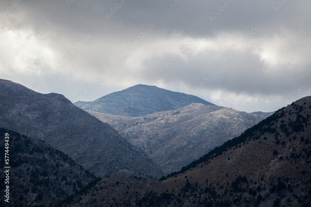 View of mountains top on crete close to the volikas shelter at northern white mountains. Area of village Kambi, area Keramia, at northern White Mountains - Chania Prefecture.
