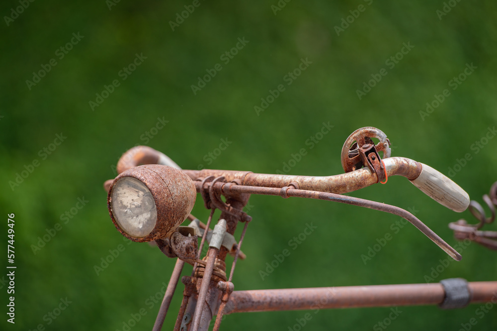 Old decay bicycle on green vine climbing garden wall outdoor. Rust Classic bike old bicycle on green garden wall retro style. Vine plant green leaves partition background. Old decay bicycle on green vine climbing garden wall outdoor. Rust Classic bike old bicycle on green garden wall retro style. Vine plant green leaves partition background.
