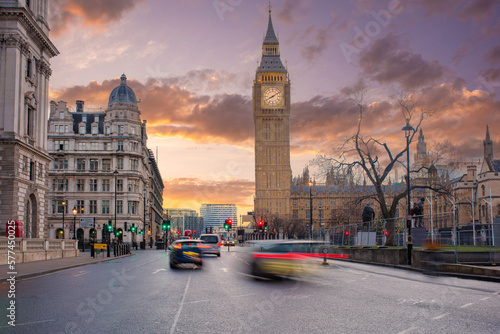 Big Ben and Houses of Parliament in London, UK. Colorful sunrise © Marius Igas