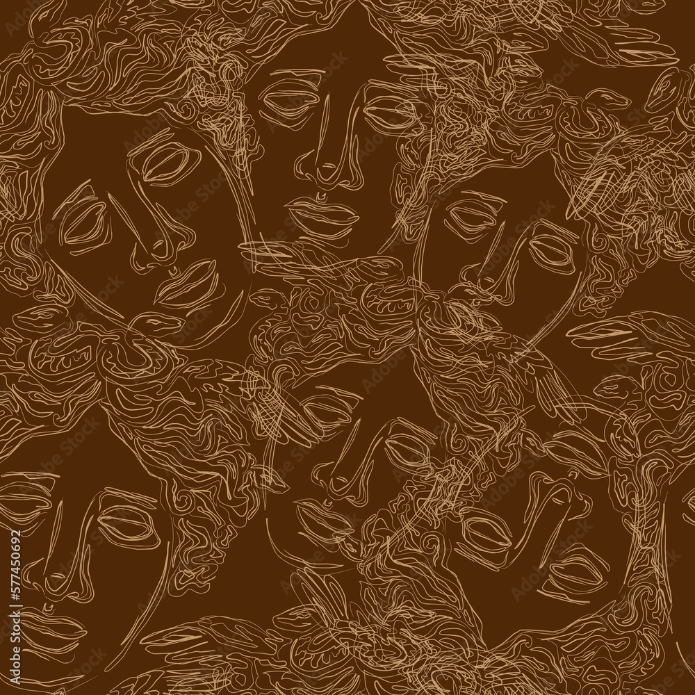 Naklejka premium Gorgon Medusa sketch, vector seamless pattern