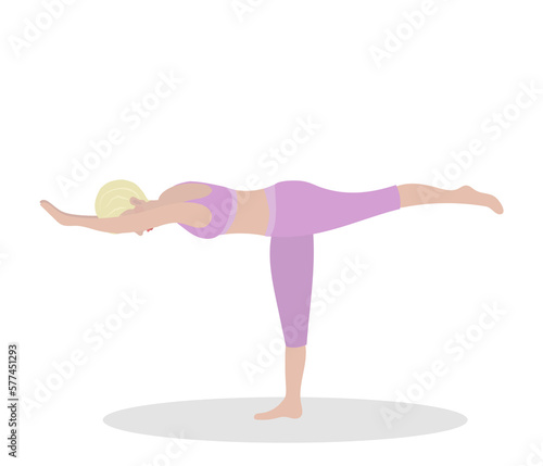 Woman exercising yoga. Illustration in flat cartoon style, concept illustration for healthy lifestyle, sport, exercising.