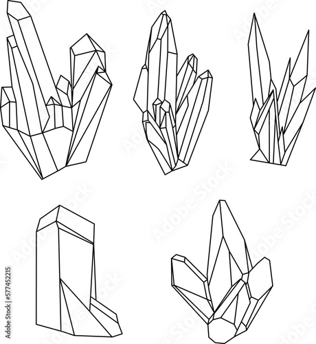 Illustration crystals vector. Crystal line art vector.  Minerals vector. 