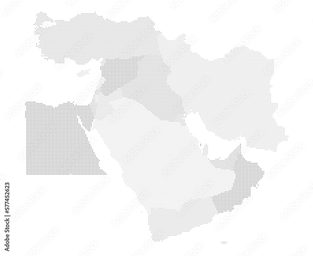 Middle East map dotted pattern (dot pattern) with countries highlighted. Middle East map illustration.