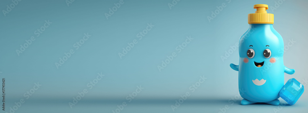 banner with empty space. Cute Cartoon Water bottle Character with Room for Copy. Empty flat background. Generative ai. banner with empty space. Cute Cartoon Water bottle Character with Room for Copy. Empty flat background. Generative ai.