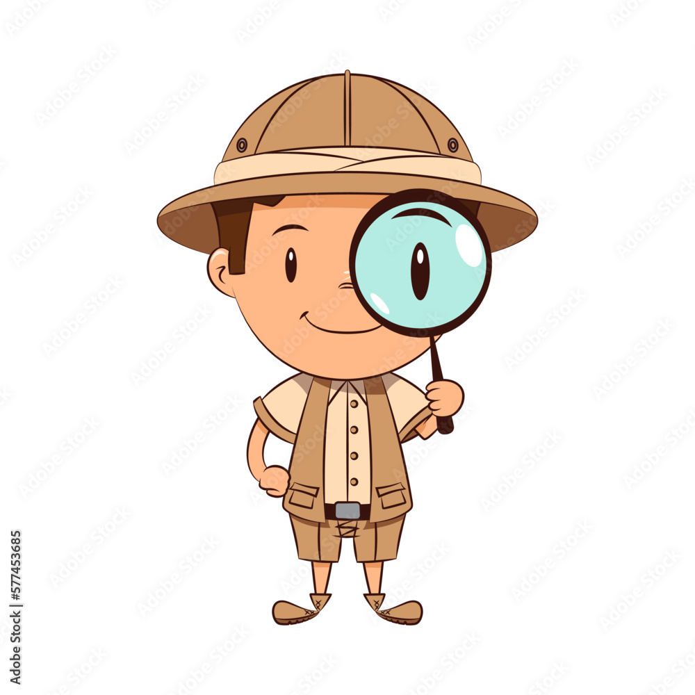 Child archaeologist holding magnifying glass Child archaeologist holding magnifying glass