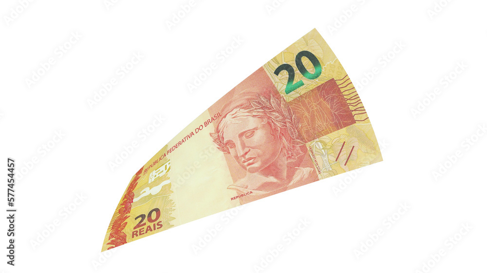 20 reais flying alone on a transparent background. Money from Brazil. 3d rendering. 20 reais flying alone on a transparent background. Money from Brazil. 3d rendering.