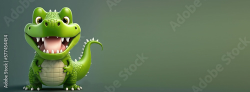 banner with empty space. Cute Cartoon Crocodile Character with Room for Copy. Empty flat background. Generative ai.