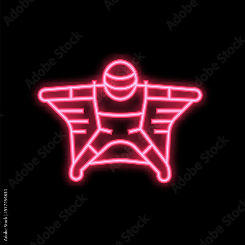 flying wingsuit sportsman neon glow icon illustration