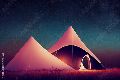 Photo Under a starry night sky, a tent glows. Generative AI