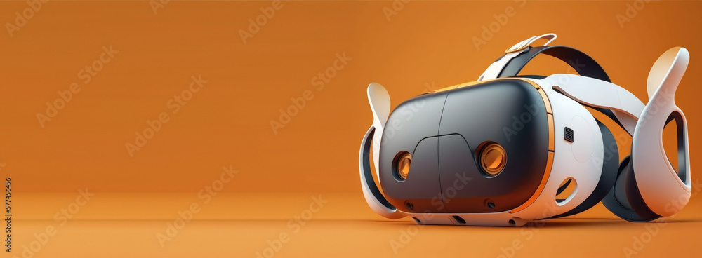 banner with empty space. Cute Cartoon stunning and advanced virtual reality headset for immersive experiences. Character with Room for Copy. Empty flat background. Generative ai. banner with empty space. Cute Cartoon stunning and advanced virtual reality headset for immersive experiences. Character with Room for Copy. Empty flat background. Generative ai.
