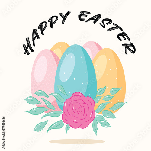 happy Easter card design with eggs and flower.