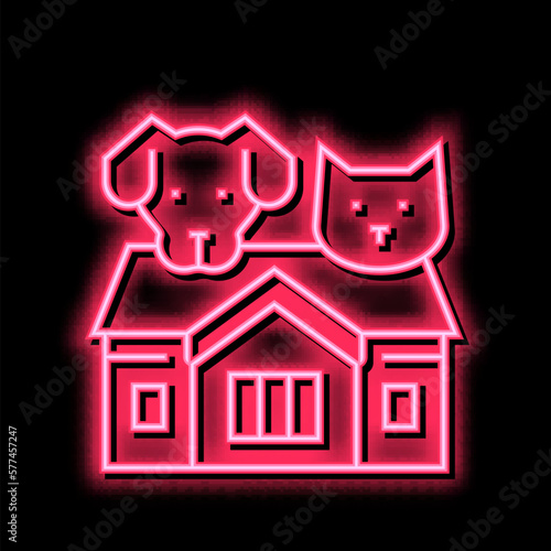 home for cat and dog neon glow icon illustration