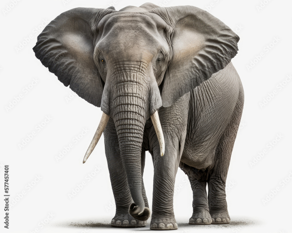 Fototapeta premium Illustration of Elephant isolated on white background. Generative AI