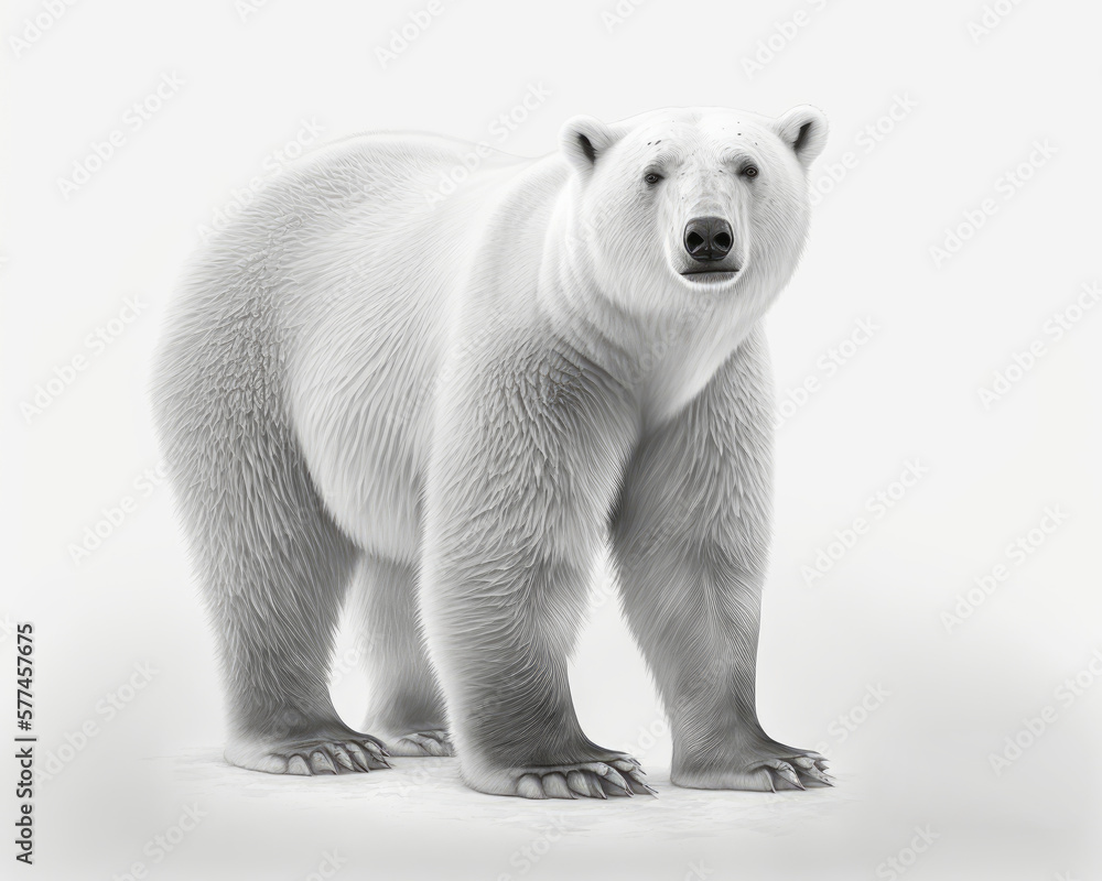 Fototapeta premium Illustration of Polar Bear isolated on white background. Generative AI