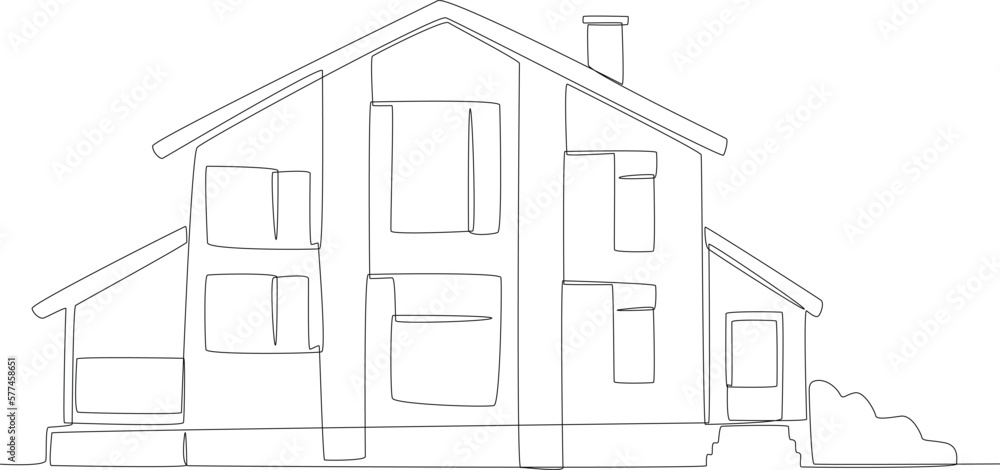 A concept of modern house. Housing one line illustration.