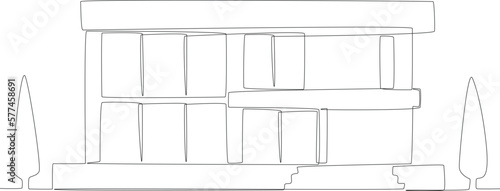 A big modern house with two floors. Housing one line illustration.