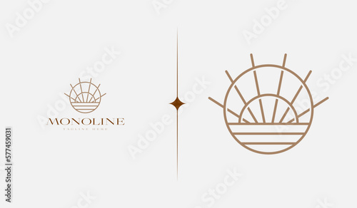 Sunset wave Monoline Logo Template. Universal creative premium symbol. Vector illustration