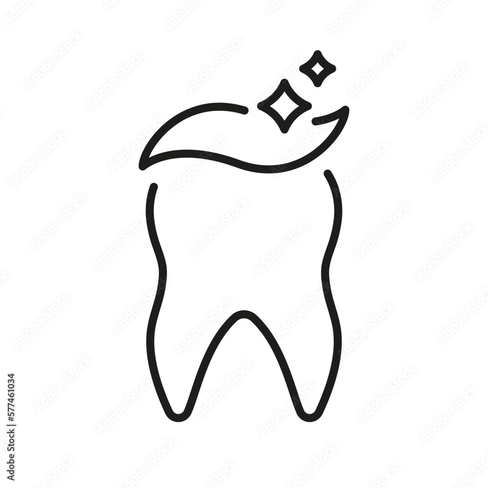 Dental Hygiene Line Icon. Tooth Cleaning with Toothpaste Linear Pictogram. Healthy and Clean Teeth. Dentistry Outline Symbol. Dental Treatment Sign. Editable Stroke. Isolated Vector Illustration