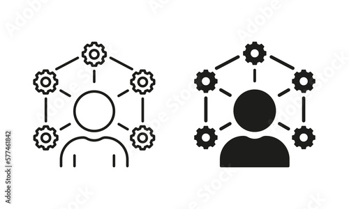 Ability and Talent Silhouette and Line Icon Set. Efficiency Management for Employee, Training Skill Pictogram. Social Capability, Increase Job Expertise. Editable Stroke. Isolated Vector Illustration