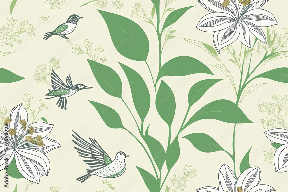 Graphic seamless lily flower repeat pattern on pastel background, generative ai. Flower illustration Graphic seamless lily flower repeat pattern on pastel background, generative ai. Flower illustration