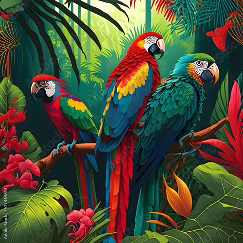 colorful macaws - artifficial intelligence photo