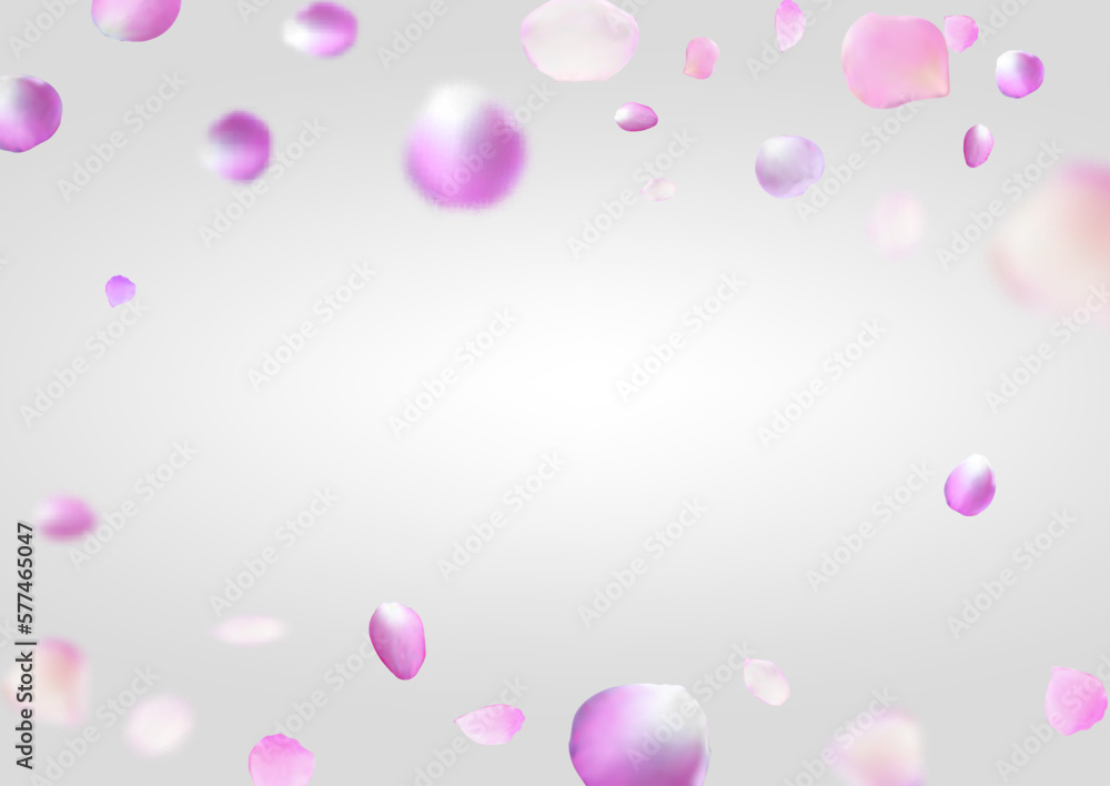 Falling pink rose petals. Romantic cherry sacura petals flying background. Vector illustration realistic