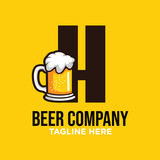 Letter H Beer Logo Design Template Inspiration, Vector Illustration.