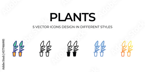 plants Icon Design in Five style with Editable Stroke. Line, Solid, Flat Line, Duo Tone Color, and Color Gradient Line. Suitable for Web Page, Mobile App, UI, UX and GUI design.