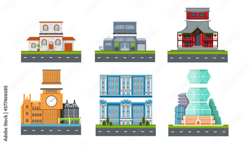 Set of vector images of buildings.