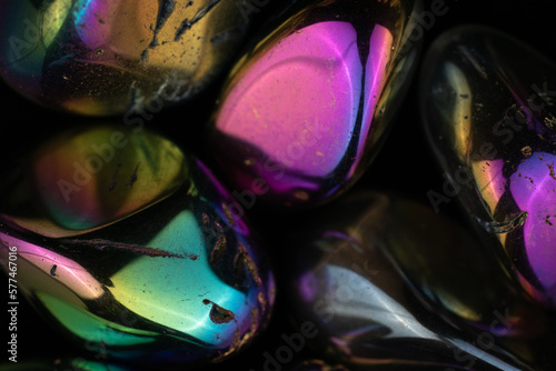 Damaged stones with iridescent surface