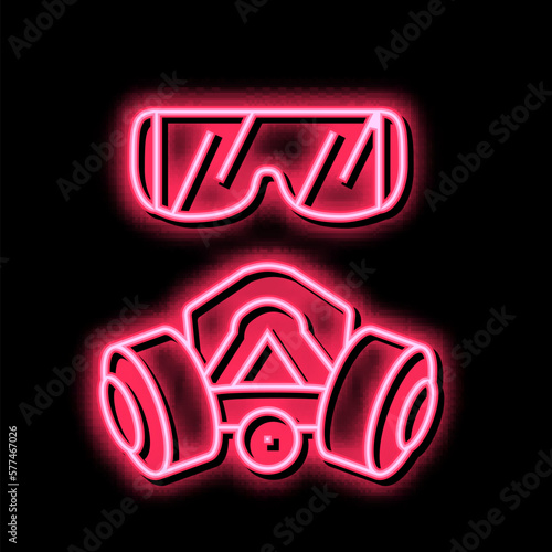 facial mask and respirator neon glow icon illustration