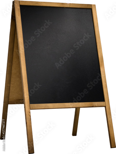 Empty wooden sandwich chalkboard to fill, isolated on white background