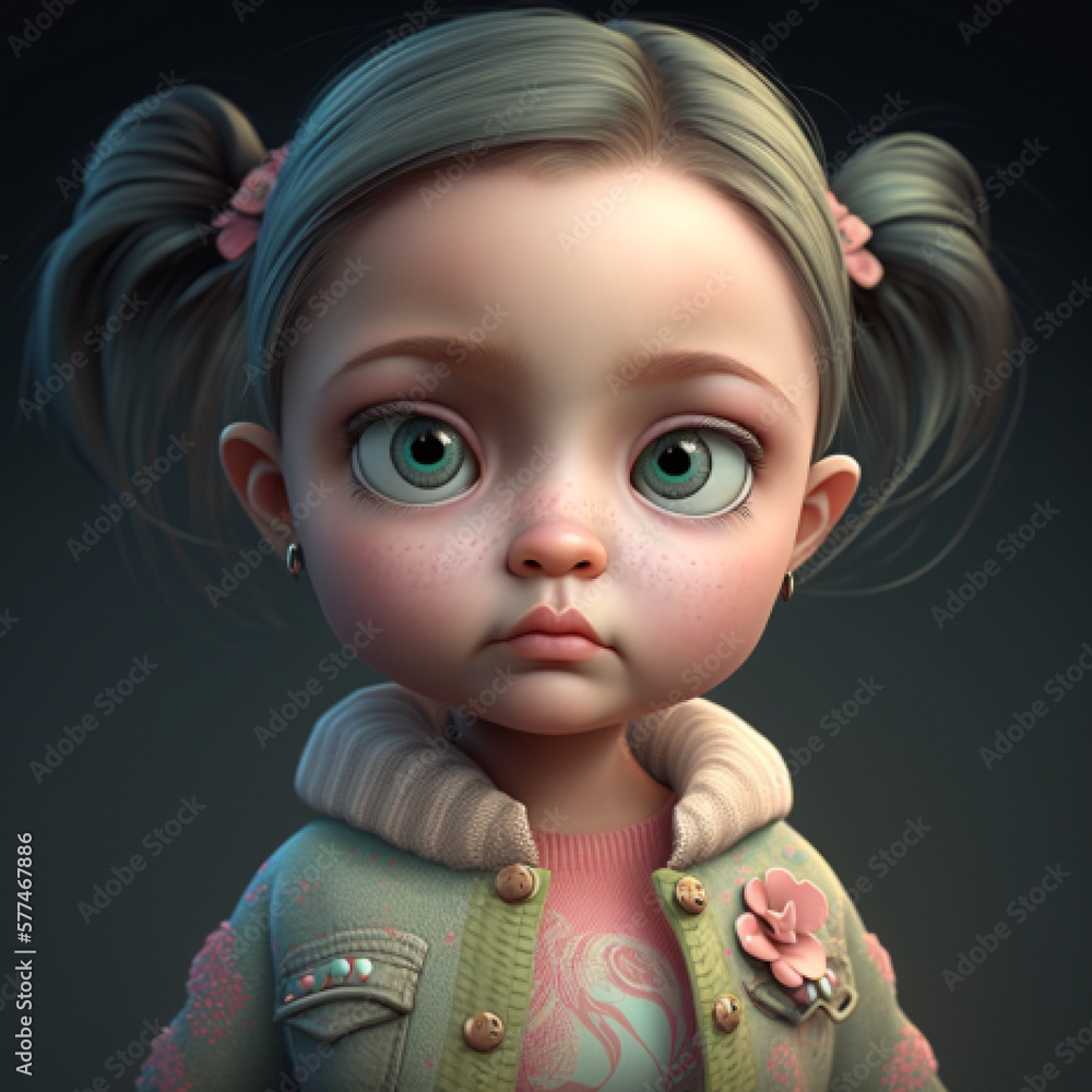 cute avatar girl for profile 3d model Stock Illustration