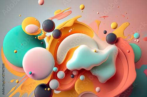 Generative AI ilustracion Abstract liquid fluid circles pastel color background with copy space. 3D sphere shape pastel color design