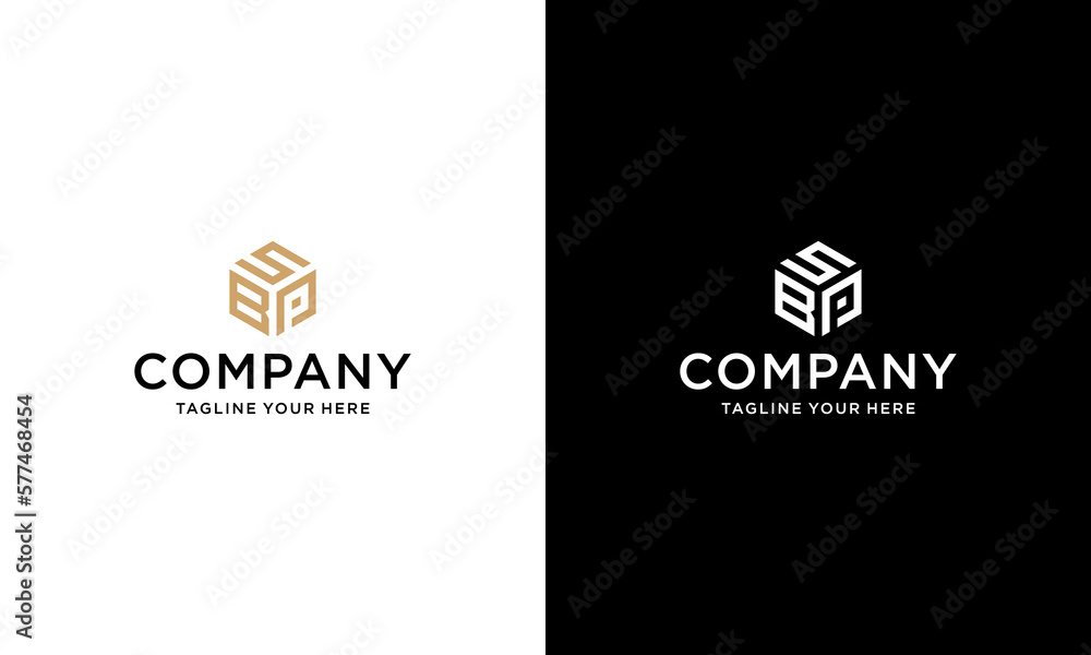 Initial letters BP, BPS, SPB negative space hexagon shape monogram logo ...
