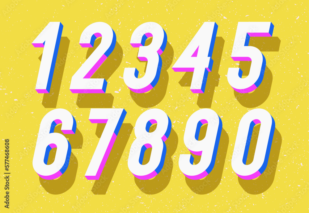 Vector number set 3d bold style modern typography for game, poster, birthday, decoration, animation, t shirt, racing, promotion, banner, printing. Cool font. 10 eps Vector number set 3d bold style modern typography for game, poster, birthday, decoration, animation, t shirt, racing, promotion, banner, printing. Cool font. 10 eps