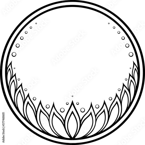 Stylized contour victorian floral ornament within circle. Designed symmetry ornamental elements, line art type