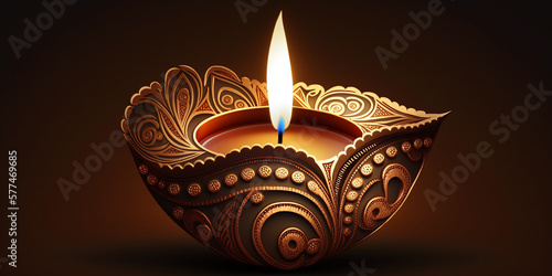 Happy Diwali - Illustration of Diwali Diya, generative ai