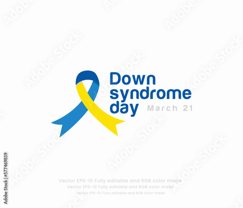 A blue ribbon with the words down syndrome on it